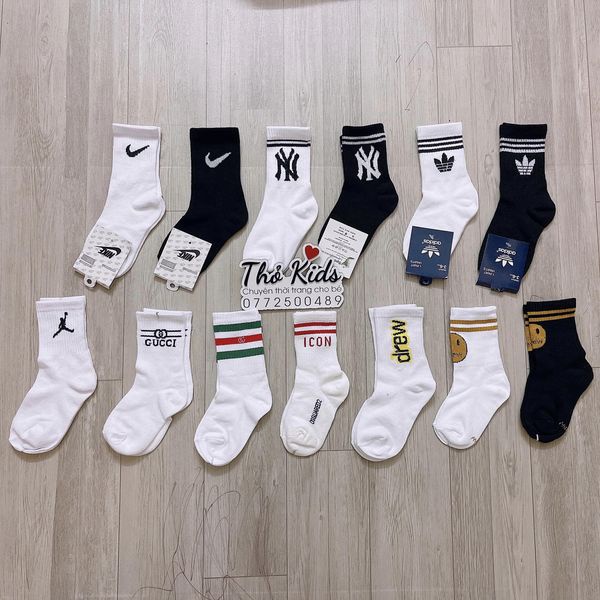 Tất nike, adidas, NY thể thao cổ cao cho bé