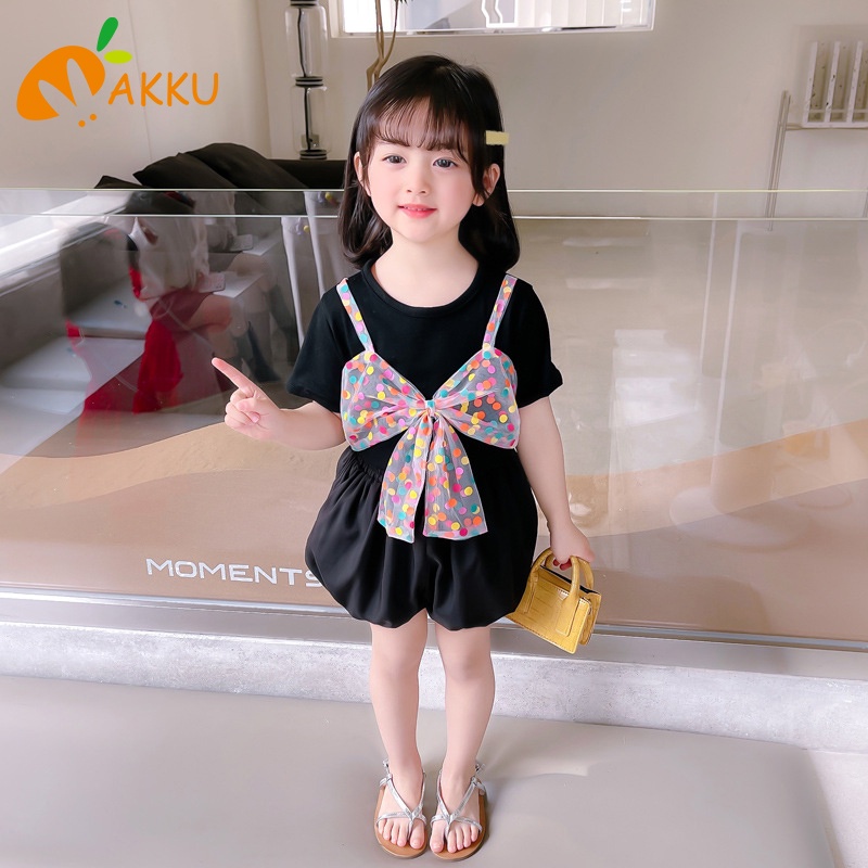 Set Áo Thun Thắt Nơ Phối Chân Váy Đen Hồng Thời Trang Cho Bé Gái