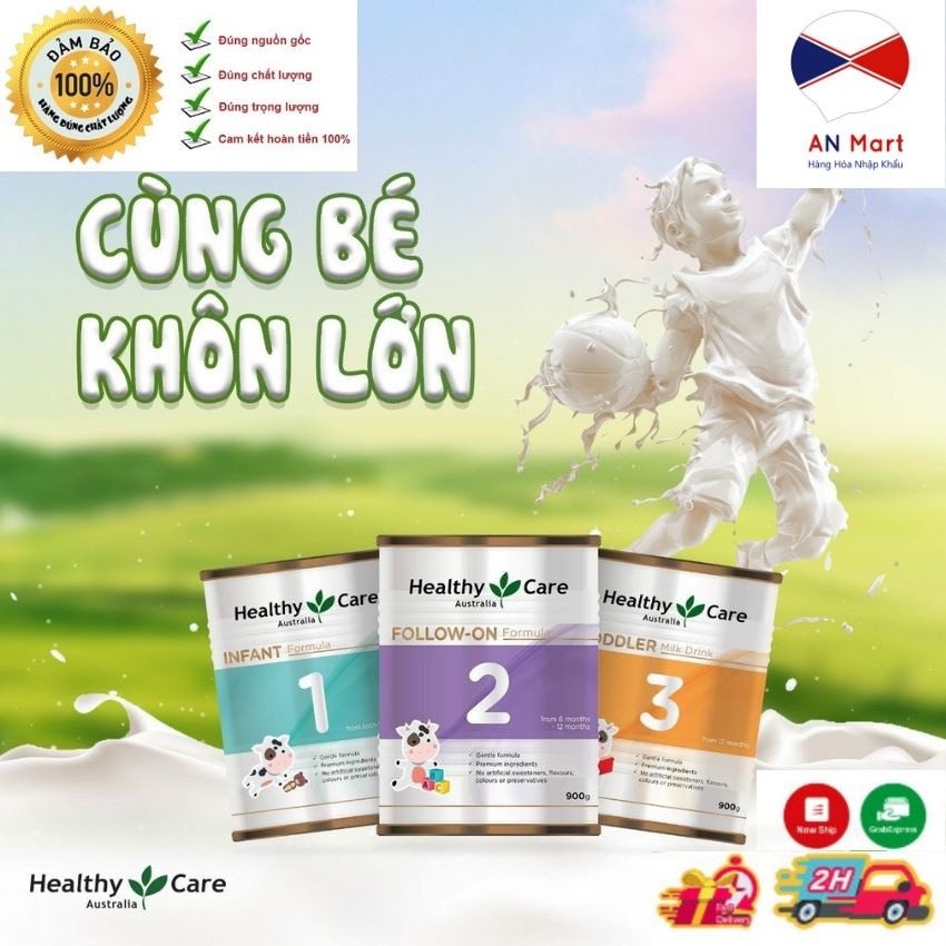 [Date Mới Nhất] Sữa bột Healthy Care Số 1,2,3 tăng cân, phát triển chiều cao 900G Nội Địa Úc