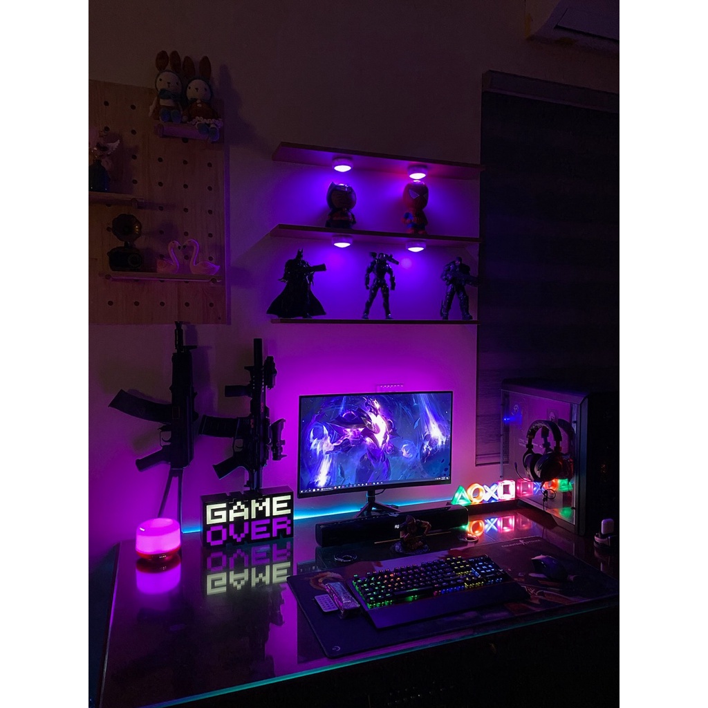 Đèn LED Trang Trí Game Over Để Bàn Máy Tính Có Cảm Biến Âm Thanh, Nháy Theo Nhạc