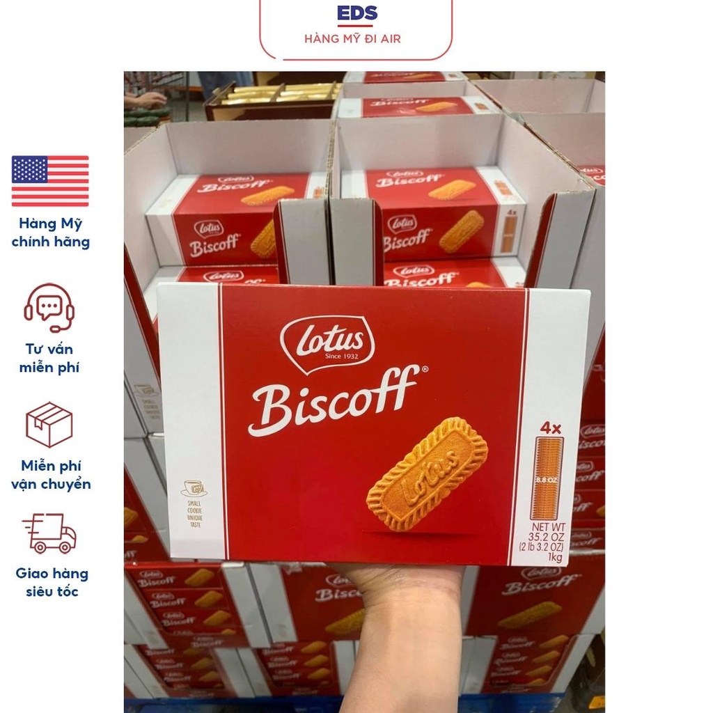 Bánh quy giòn date 7/2024 Lotus Biscoff nhập Mỹ hộp 1kg - EDS Hàng Mỹ