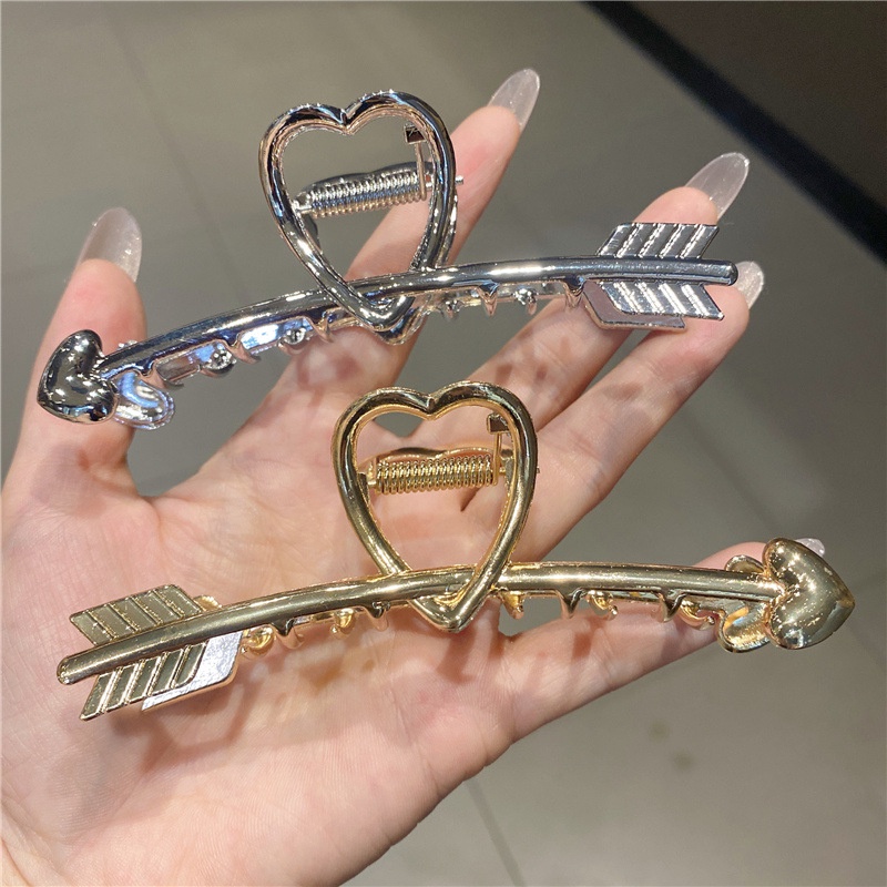 Kẹp tóc họa tiết trái tim/mũi tên bằng hợp kim màu vàng/bạc phong cách thời trang hàn quốc dành cho nữ