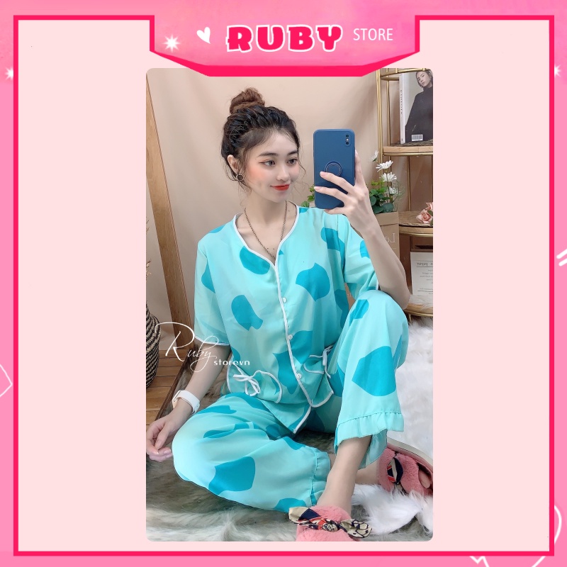 Set bộ tiểu thư họa tiết Bò Sữa dễ thương, túi trái tim phối nơ cực xinh Free Size Dưới 55KG ❤ Rubystorevn