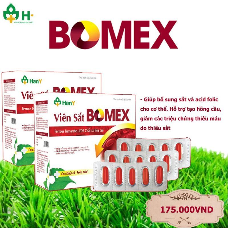 VIÊN SẮT BOMEX bổ sung sắt và acid folic. Hỗ trợ tạo hồng cầu, tạo máu cho cơ thể