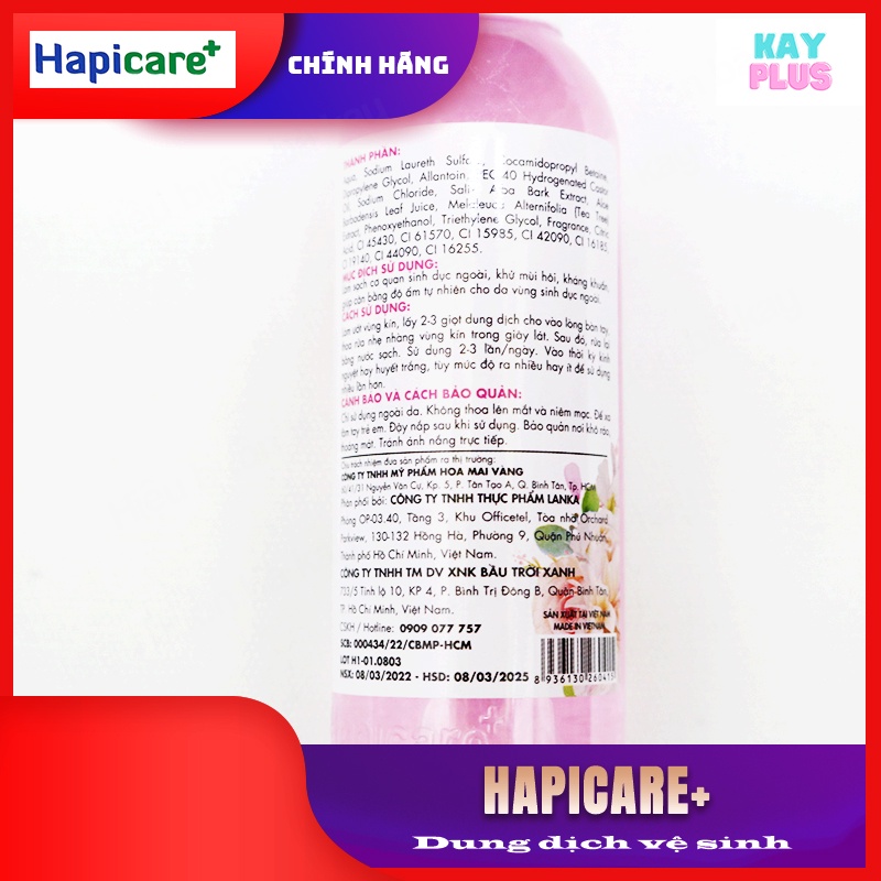 Dung dịch vệ sinh phụ nữ Hapicare+ khử mùi tự nhiên