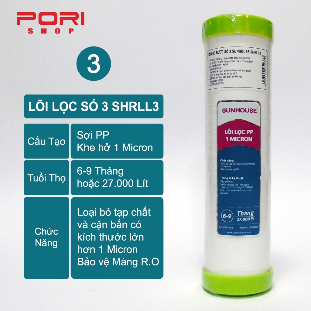 Bộ 3 Lõi Lọc Nước 123 SUNHOUSE Chính Hãng Cho Máy Lọc Nước R.O | BigBuy360 - bigbuy360.vn