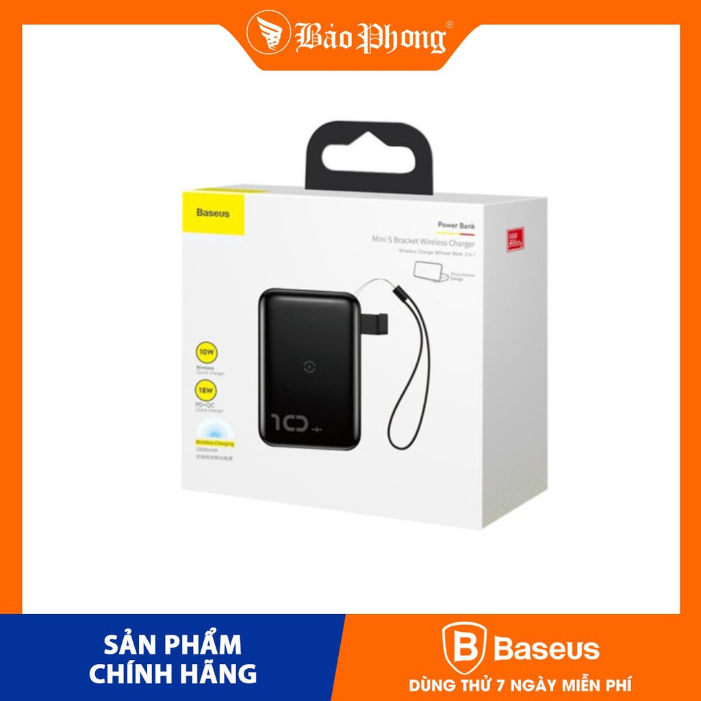 [Mã 153ELSALE2 giảm 7% đơn 300K] Pin dự phòng sạc không dây 10000 mAh 18w Baseus Mini S Bracket 10W Wireless Charger