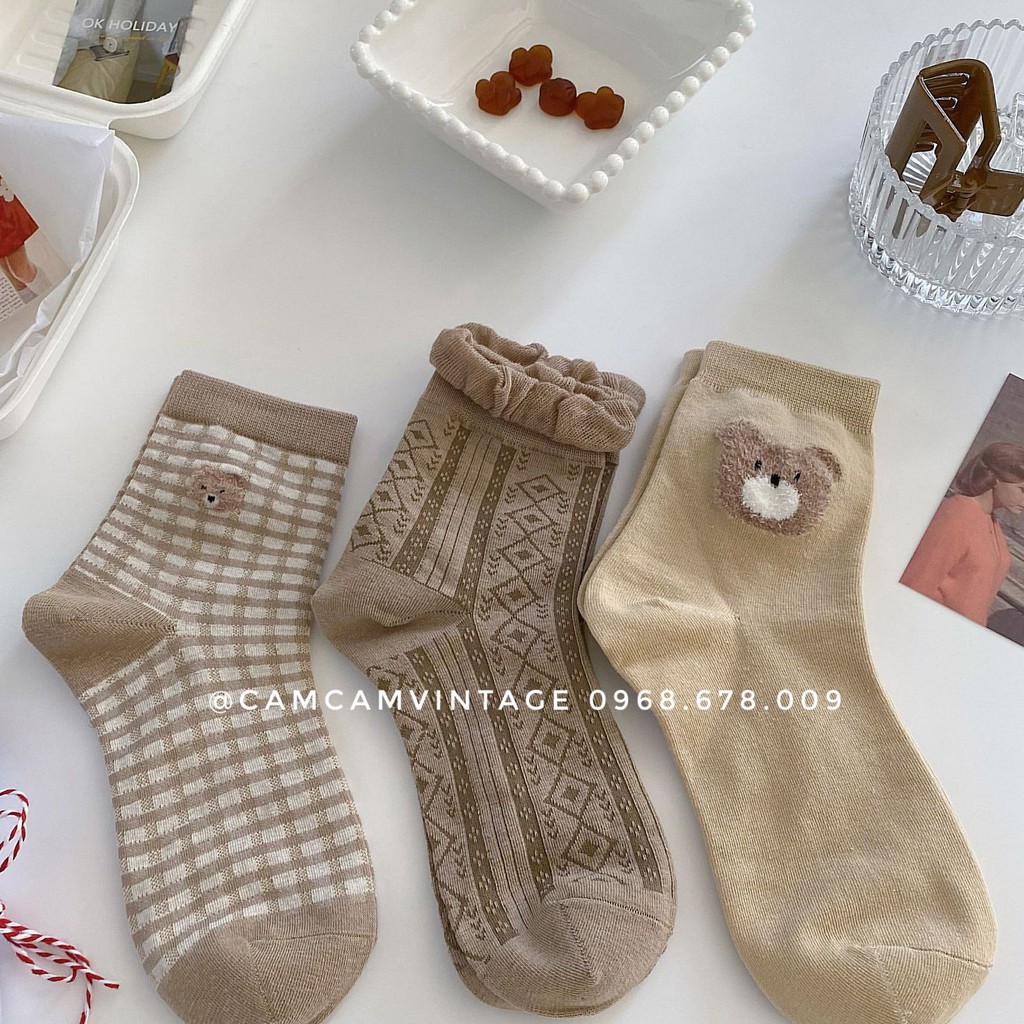 SET TẤT CỔ CAO NAM NỮ  TẤT LOLITA , TONE NÂU VINTAGE , SET TẤT QUÀ TẶNG NOEL NGÀY LỄ