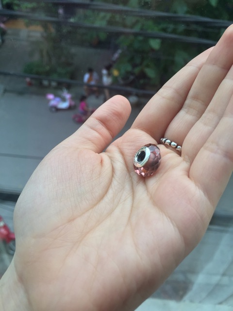 Hạt charm glass hồng trà bạc s925