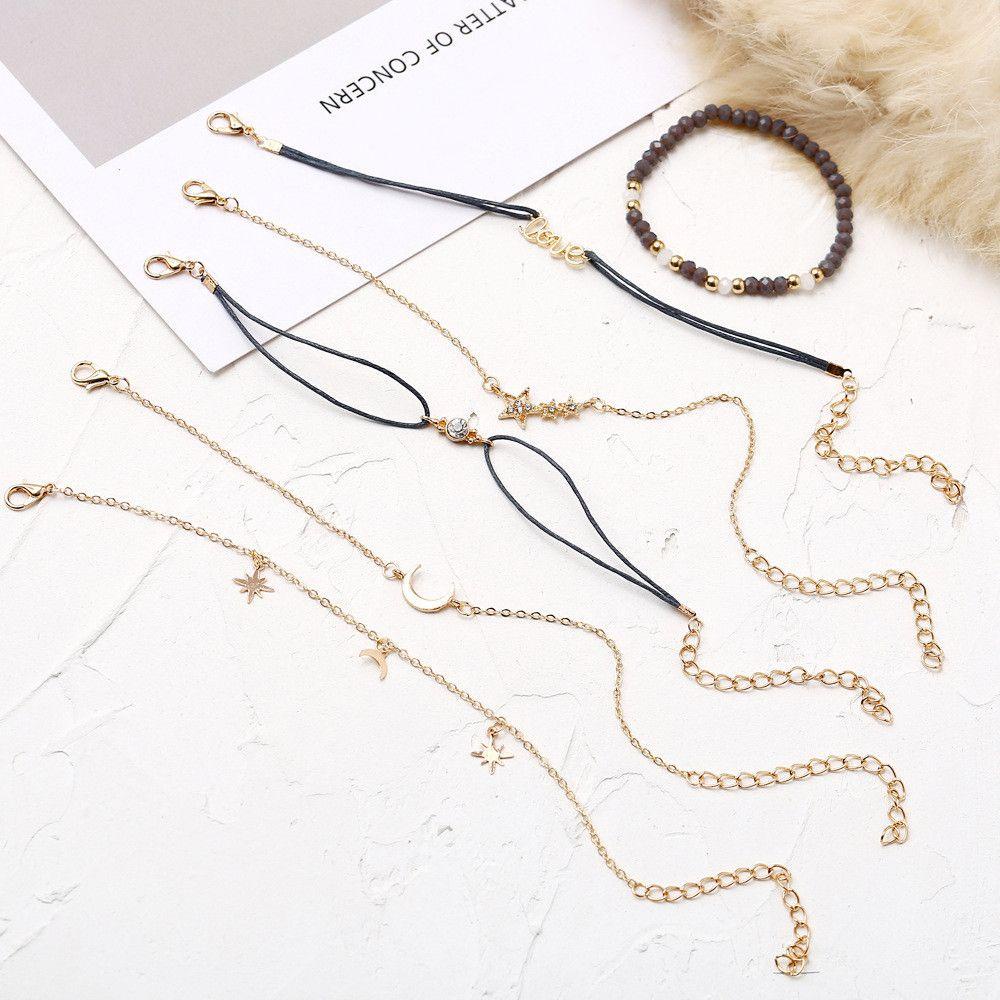 Set 6 VòNg Đeo Tay ChuỗI HạT Pha Lê PhốI Tua Rua Và HìNh TráI Tim ThờI Trang Cho Nữ