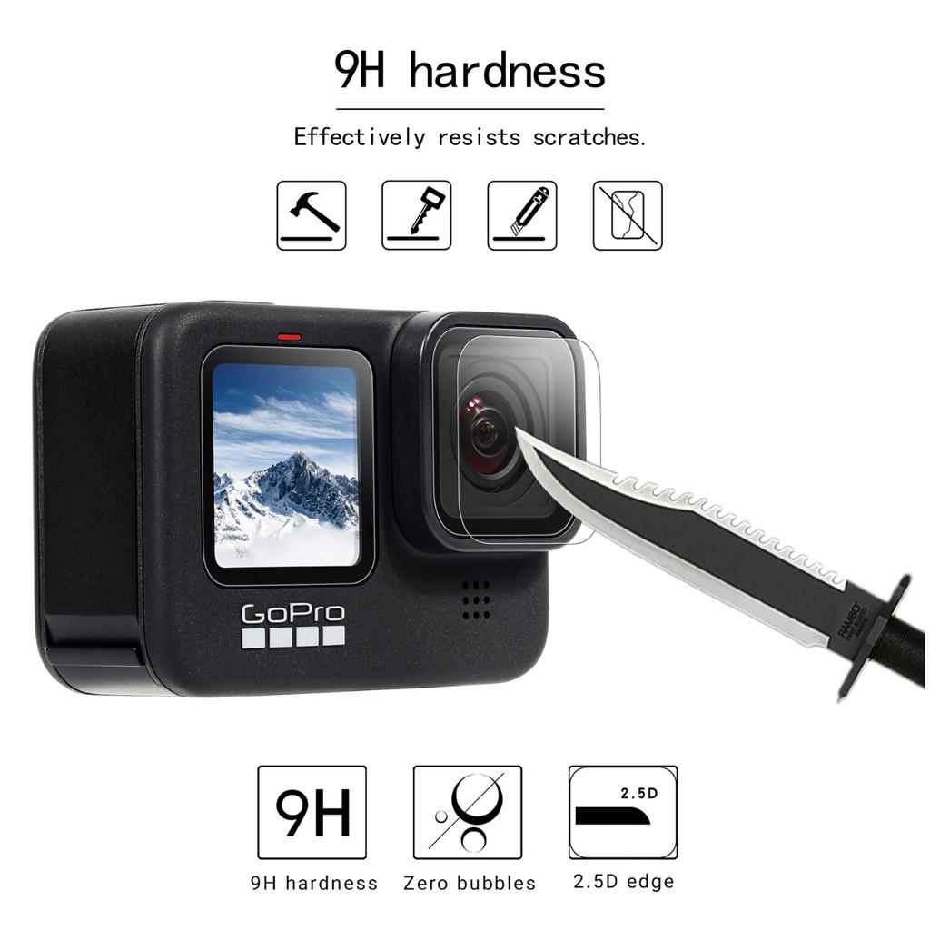 Miếng dán cường lực Gopro 9 10 black - miếng dán cứng - cắt viền 2.5D 9H - chống va đập trầy và ăn mòn