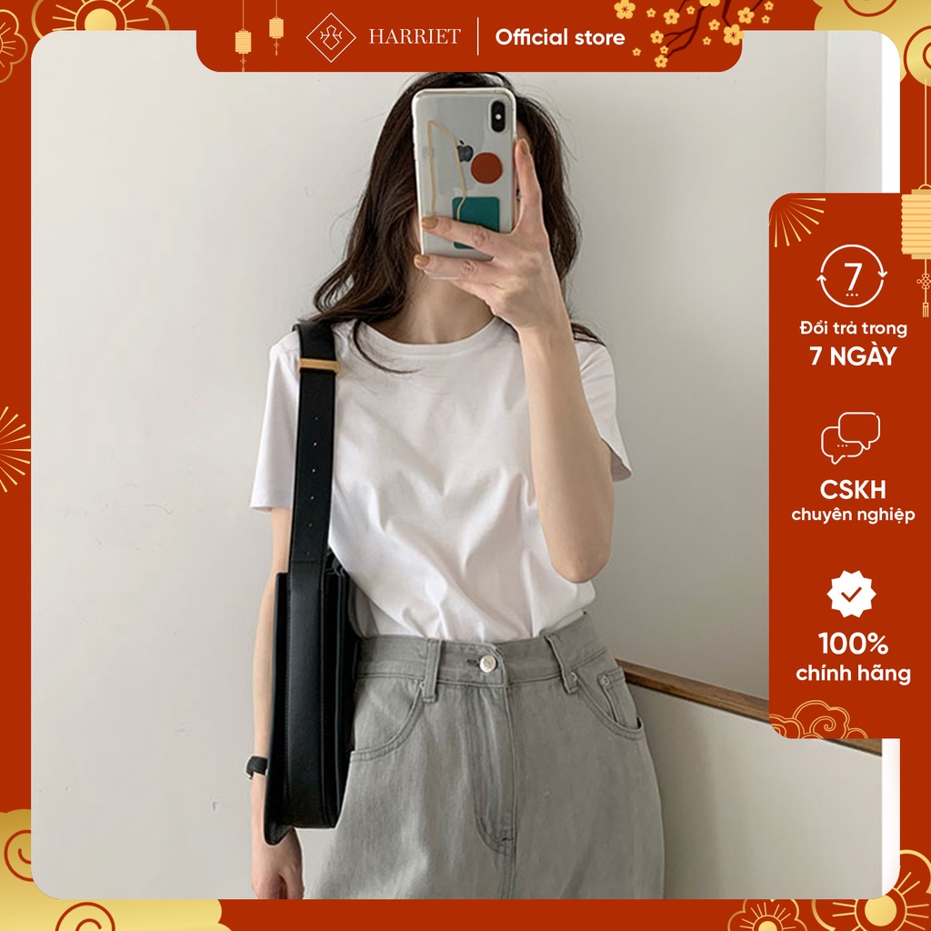 Áo phông nữ cổ tròn thấp chất liệu cotton mềm mại thấm hút mồ hôi Harriet