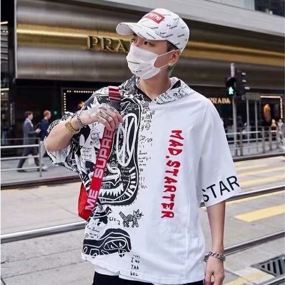 Áo Hoodie Ngắn Tay In Họa Tiết Phong Cách Âu Mỹ Dành Cho Nam