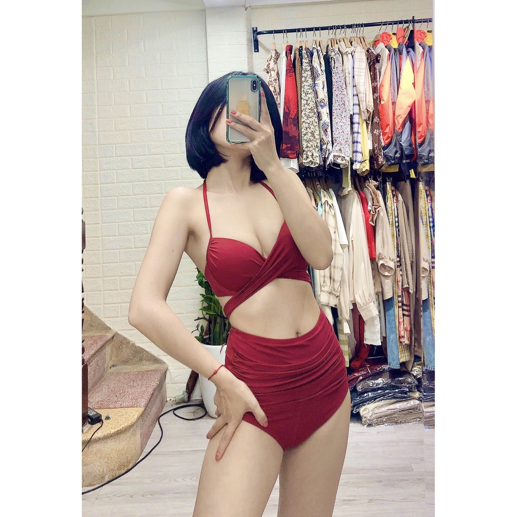 Bikini 2 mảnh có gọng đỏ đô mặc đi biển đi bơi