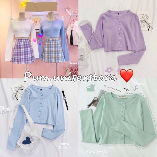 Áo Croptop YAN CỔ TIM TAY DÀI Nữ