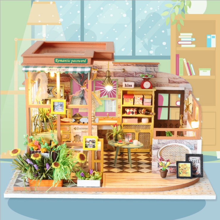 Mô hình nhà DIY Doll House Romantic Password Kèm Mica Chống bụi, Bộ dụng cụ và Keo dán