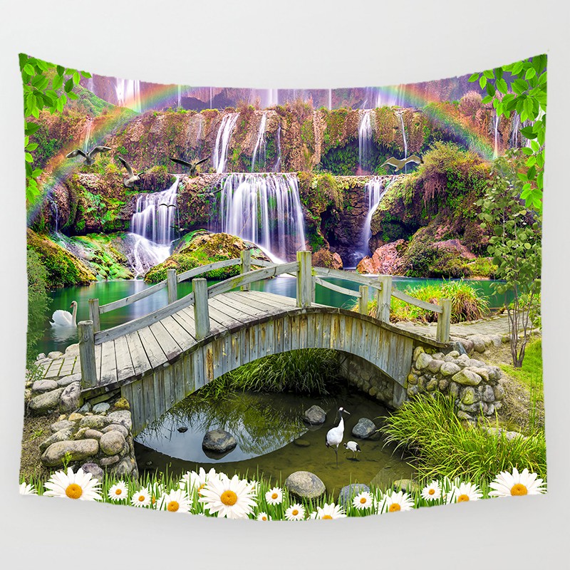 Thảm Treo Tường Trang Trí Nội Thất 150cm X 130cm In Hình Thác Nước Độc Đáo