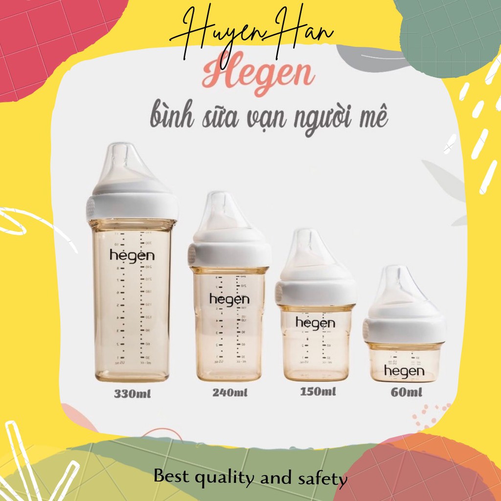 Bình sữa Hegen [Chính hãng] 150ml/240ml/330ml fullbox 2 hộp, tách set 1 chiếc không hộp, full box 1 hôp ,hỗ trợ đổi núm