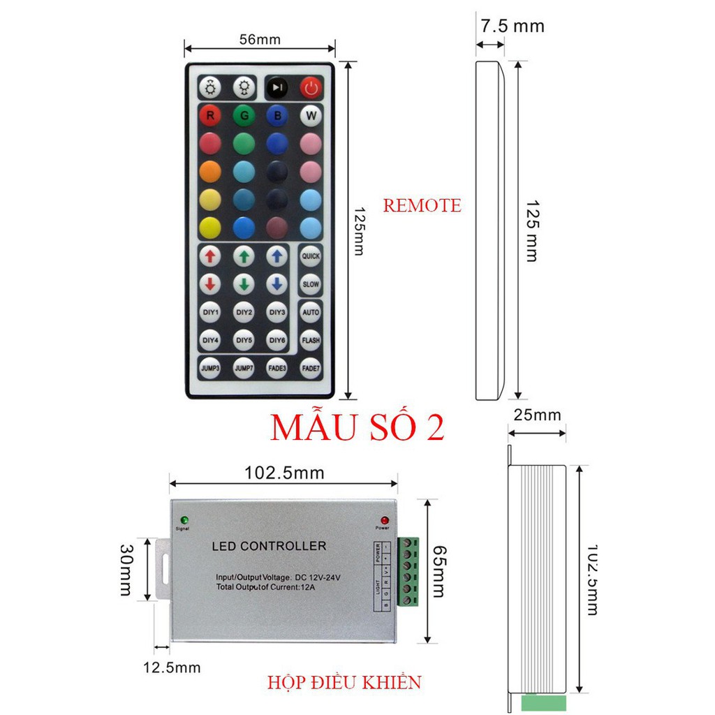 Bộ điều khiển đèn led dây RGB 5050 kèm remote hồng ngoại 44 phím LOẠI MINI VÀ HỘP NHÔM, VUI LÒNG XEM MÔ TẢ