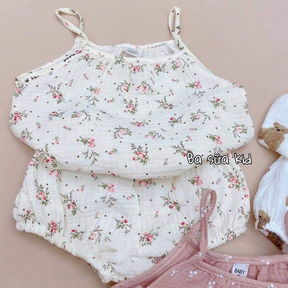 Bộ 2 dây xô Muslin cho bé gái chất mềm mại đẹp mát