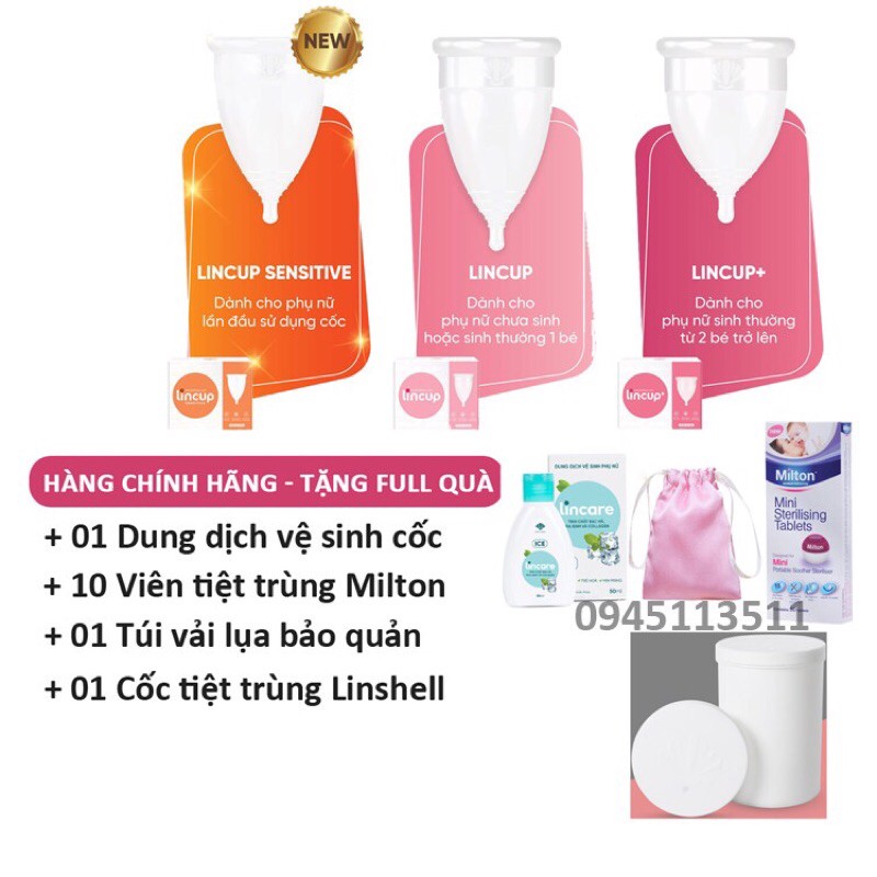 Bộ Cốc nguyệt san Lincup Sensitive, Lincup và Lincup+ chính hãng từ Mỹ của Lingroup