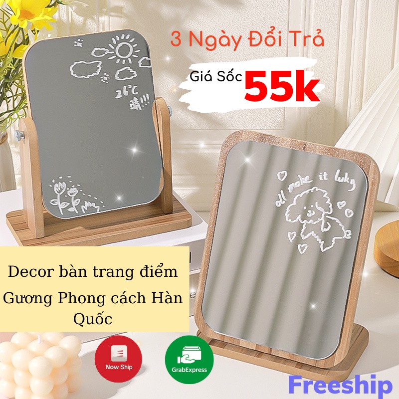 Gương Để Bàn Trang Điểm, Gương Di Động Bằng Gỗ Decor Phong Cách Vintage