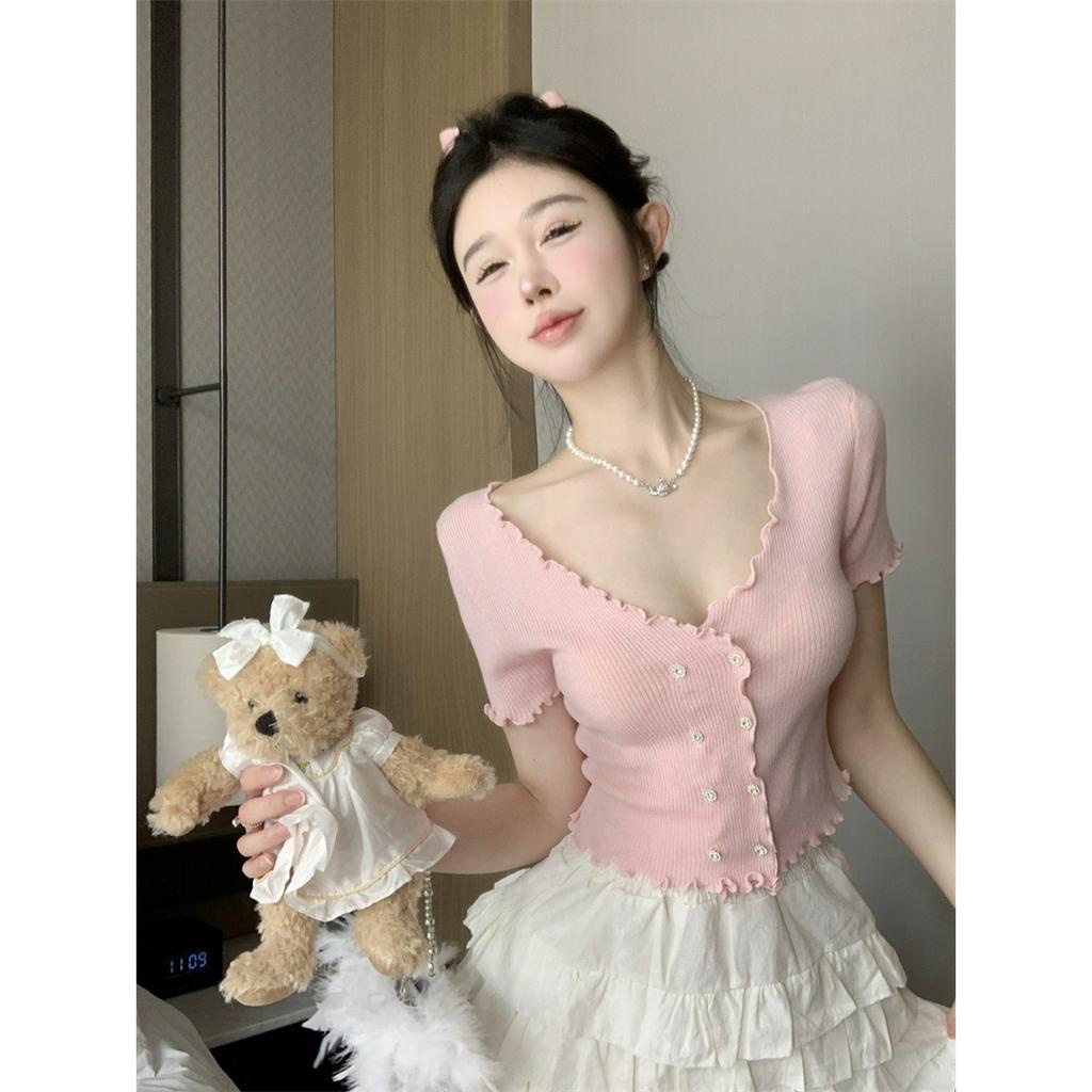 「 WELOVE1 」Áo sweater Ngắn Tay Ôm Dáng Phong Cách Hàn Quốc Mùa Hè Cho Nữ