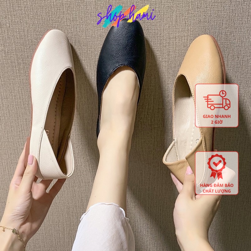 Giày Búp Bê Nữ Đẹp Đế Bằng Mũi Tròn Đi Cực Êm Chân Với Nhiều Màu Sắc : Đen, Be , Nâu Sữa Đủ Size 35-40 SHOP HAMI G17