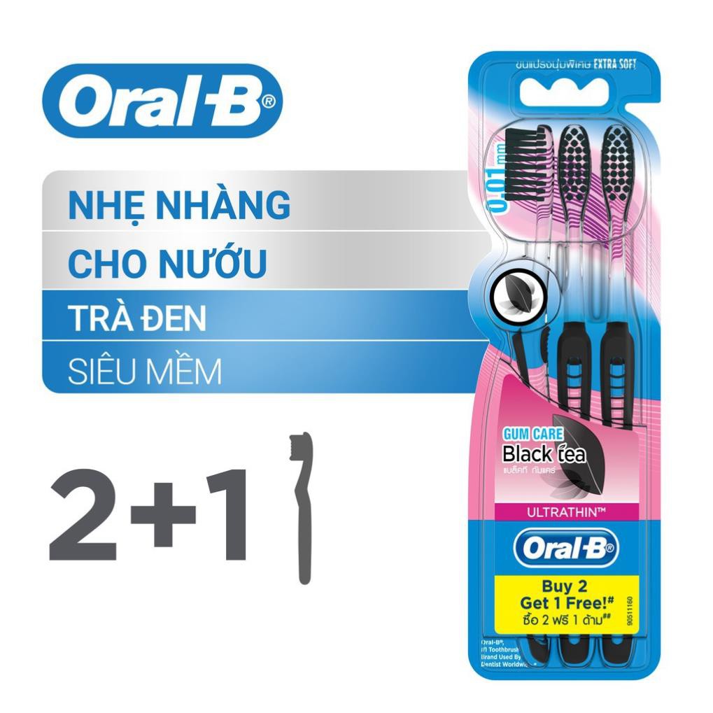 Bàn chải Oral-B tinh chất Trà Xanh/ Trà Đen vỉ 3 cây (Mua 2 tặng 1)