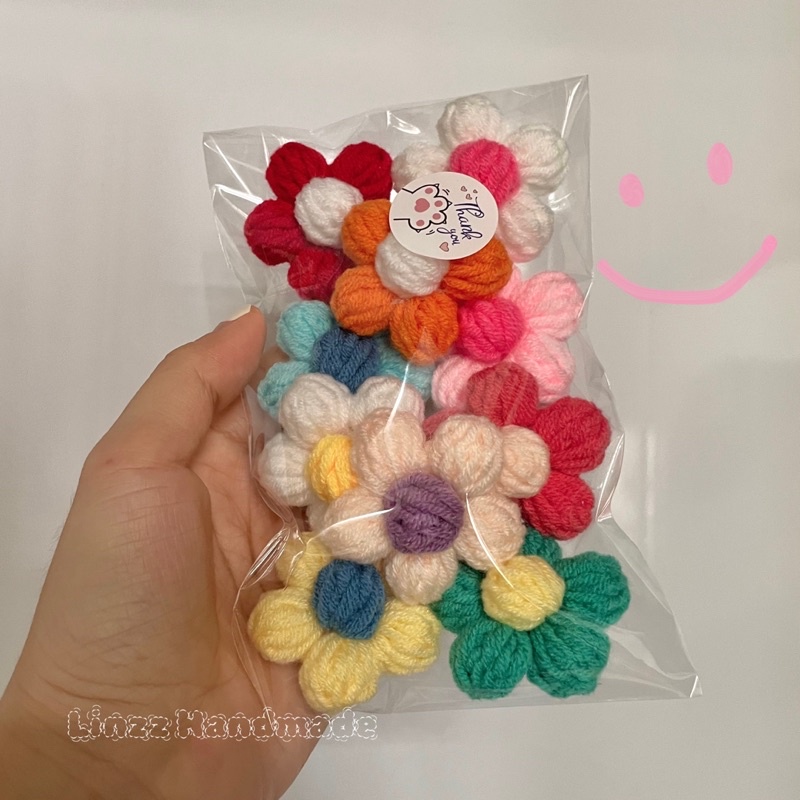 Hoa len handmade size 5 cm trang trí/ ghim cài áo túi, móc khoá xinh xắn