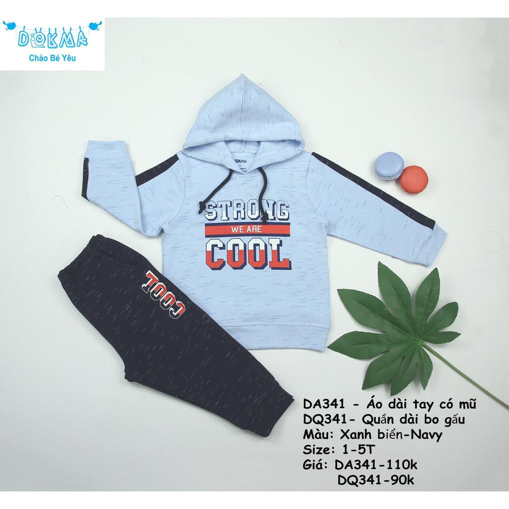 Dokma - Bộ cotton dày dặn có mũ in chữ BT 1-5y DA341