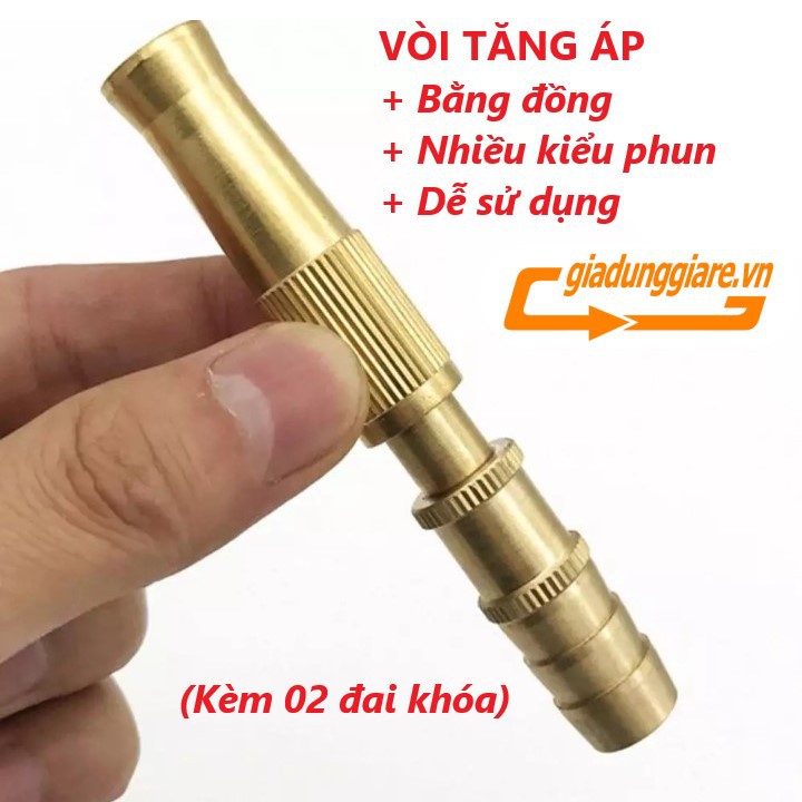 Đầu vòi xịt tăng áp bằng đồng, Vòi rửa xe, rửa sân, tưới cây, làm vườn, Vòi xịt điều chỉnh được áp lực nước đa năng