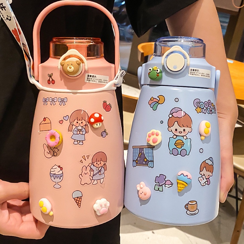 1000ML bình giữ nhiệt cute có ống hút, inox 304 không rỉ an toàn
