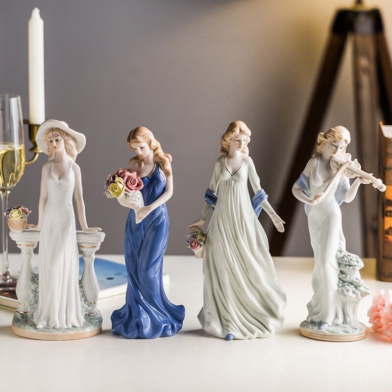 [Sẵn hàng] Tượng trang trí cô gái Châu Âu gốm sứ cao cấp, búp bê sứ trang trí nhà cửa