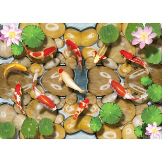 Tranh dán tường 3D Cá koi - vải lụa kim tuyến kích thước theo yêu cầu