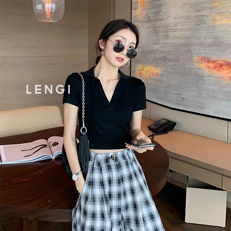 Áo thun polo nữ LENGI basic ngắn tay cotton APL202