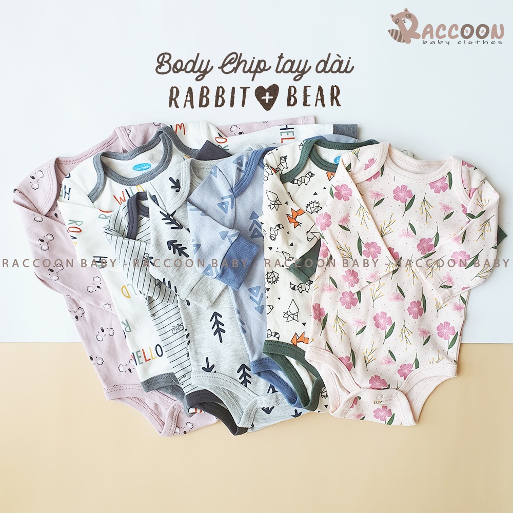 Áo tay dài vải cotton organic body chip bé trai bé gái Rabbit &amp; Bear (3-9m)