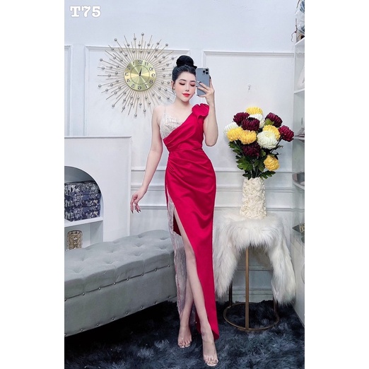 Đầm dạ hội lệch vai dài váy dự tiệc sang trọng