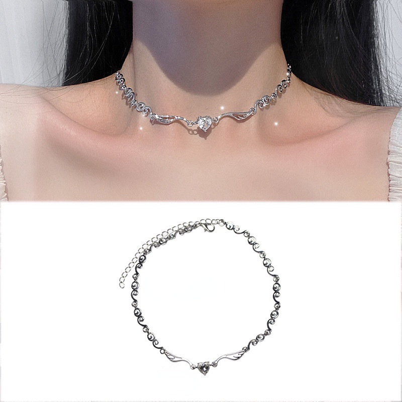 Vòng cổ Hợp Kim Mặt Hình Trái Tim Và Đôi Cánh Đính Đá Thời Trang Cho Nữ