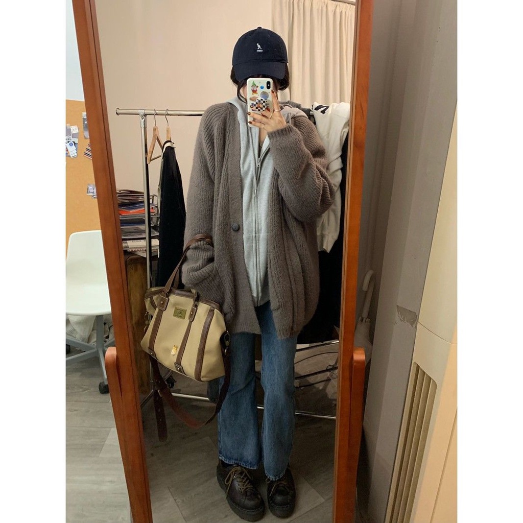 Áo Khoác Cardigan Dệt Kim Dày Dặn Phong Cách Hàn Quốc Thời Trang Thu Đông Cho Nữ