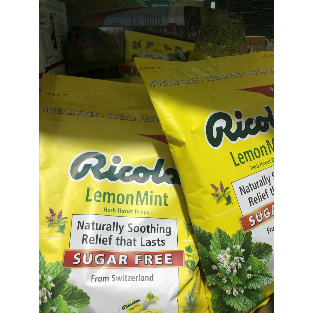 KẸO NGẬM HO KHÔNG ĐƯỜNG RICOLA LEMON MINT SUGAR FREE BỊCH 105 VIÊN - HÀNG MỸ 100%