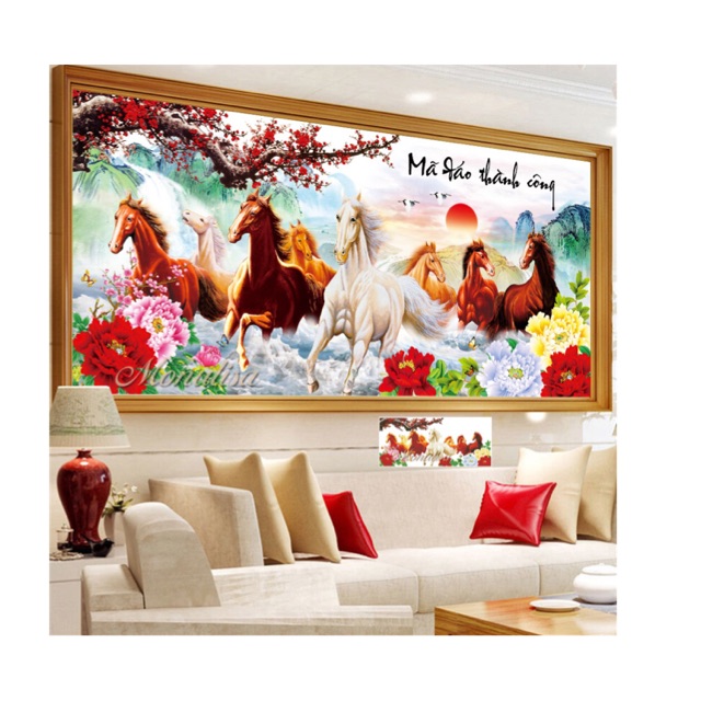 Tranh đính đá mã đáo thành công 160x70 2mx90 230x110cm