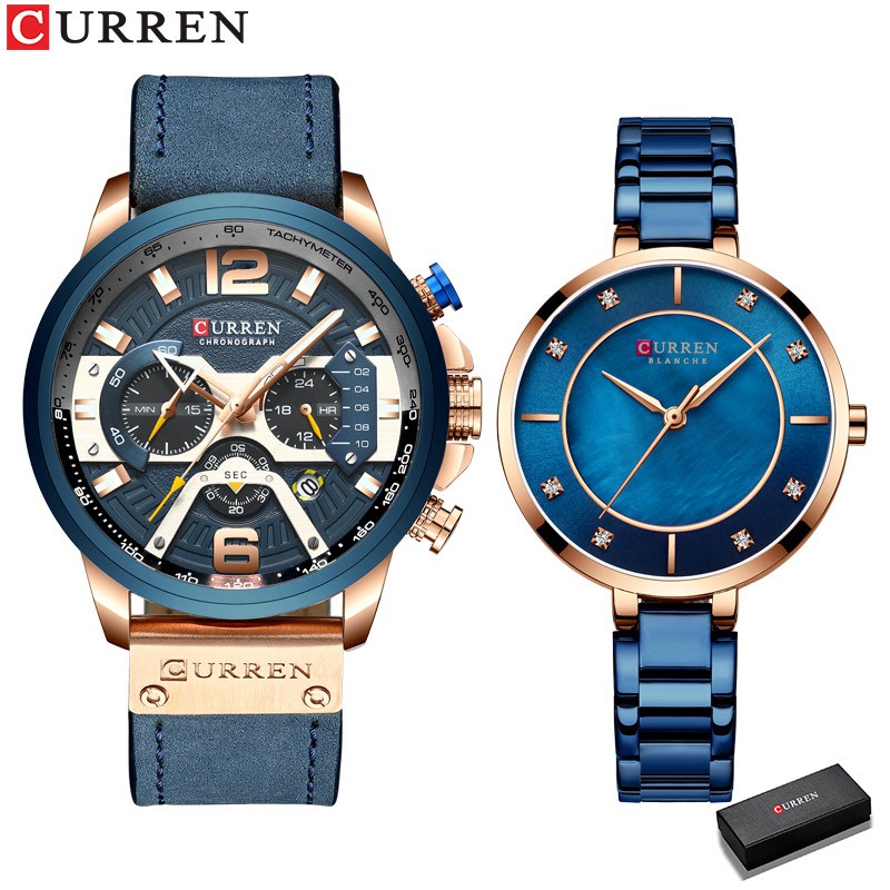 CURREN Couple Watches Luxury Leather Quartz Waterproof 8329 9051