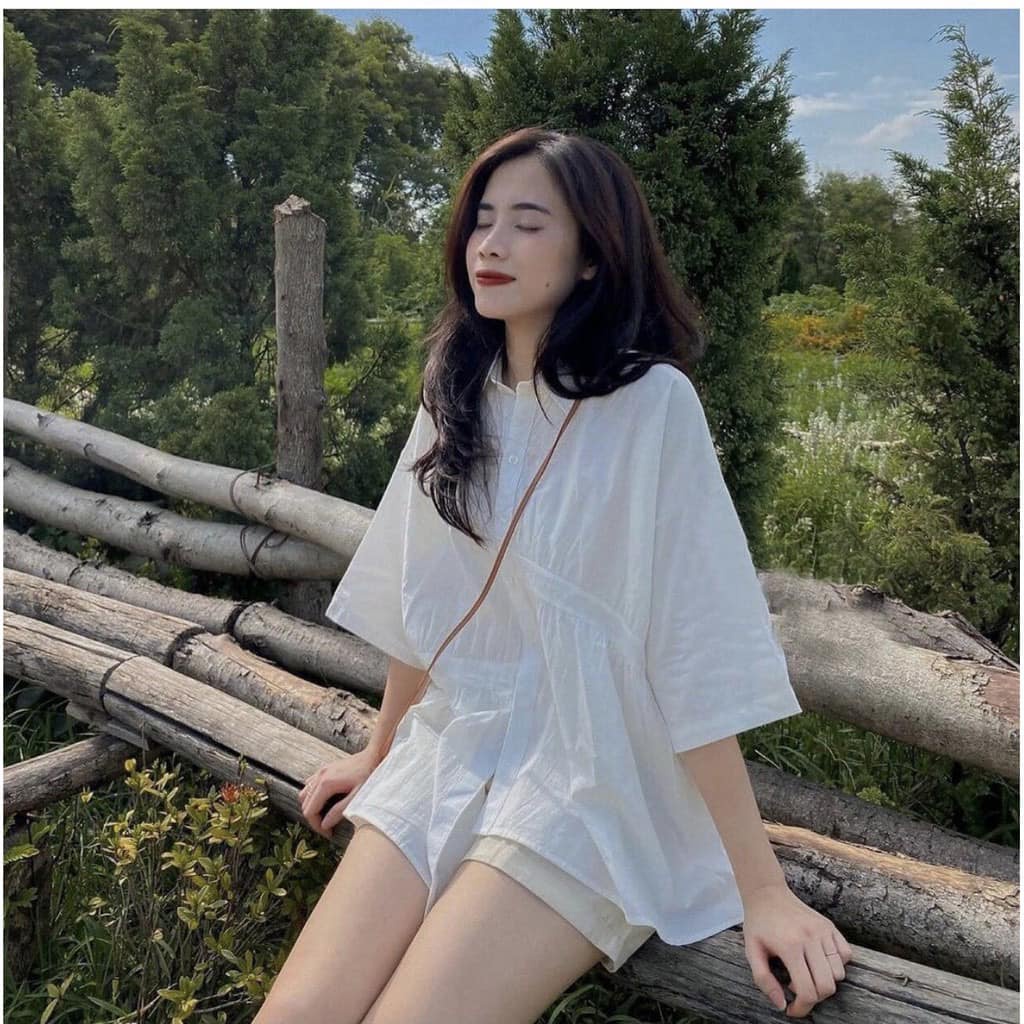 Aó sơ mi cộc tay, lệch tà chất thô mát