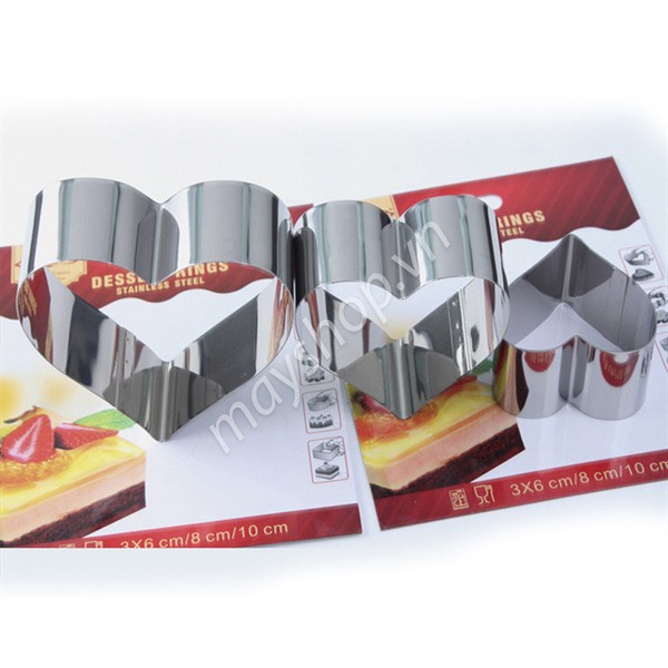 Bộ 3 khuôn ring inox Tim (3x6,8,10cm)