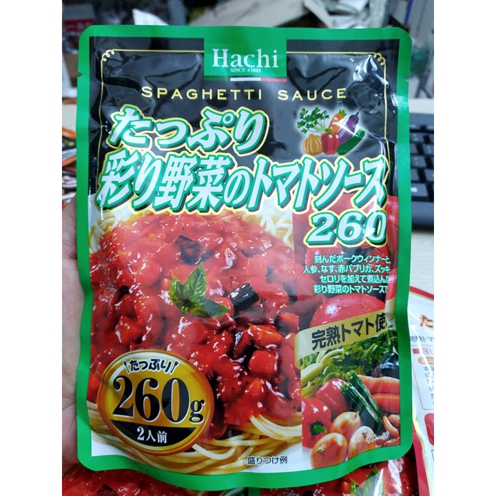 Sốt cà chua và rau củ Hachi cho món mì Ý theo sì tai Nhật trở nên ngon khó cưỡng, gói 260 hàng Nhật nội địa date 11/2022