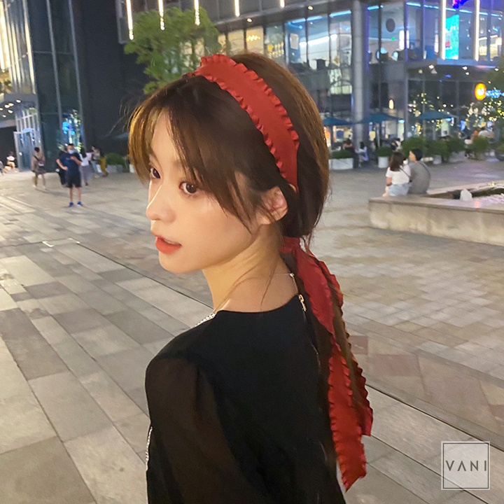 Băng Đô Cài Tóc Nữ Dây Dài, Kiểu Nhún Bèo Cổ Điển - Vani Store