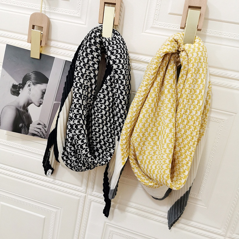 Khăn choàng cổ hình vuông 90cm bằng cotton họa tiết Houndstooth sành điệu cho nữ WJ1019-02