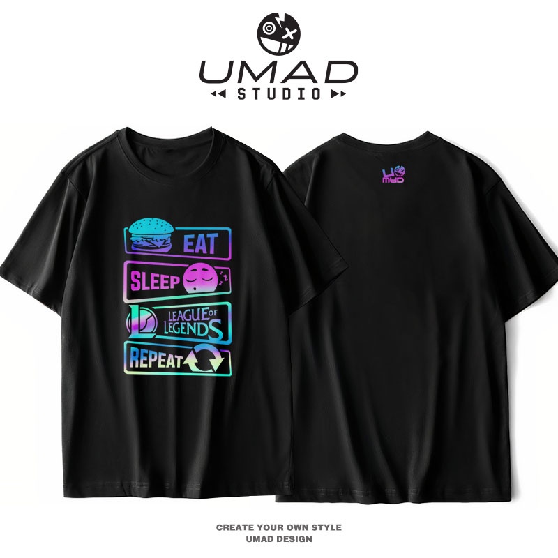 Áo thun nam UMAD Liên Minh Eat Sleep LOL cổ tròn phông Unisex Racing Boy Xe Độ vải thể thao có Big Size