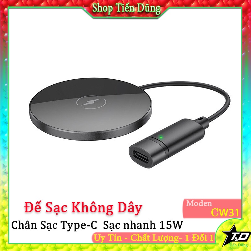 Đế Sạc Không Dây Hoco CW31 Hỗ Trợ Sạc Nhanh 15W Có Chân Sạc Type-C Nhỏ Gọn Chính Hãng